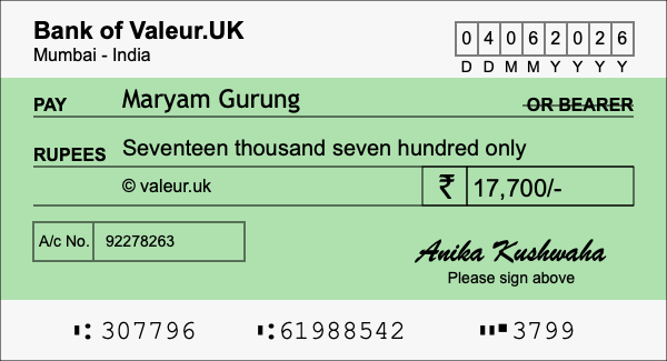 How to write a cheque for 17,700 rupees