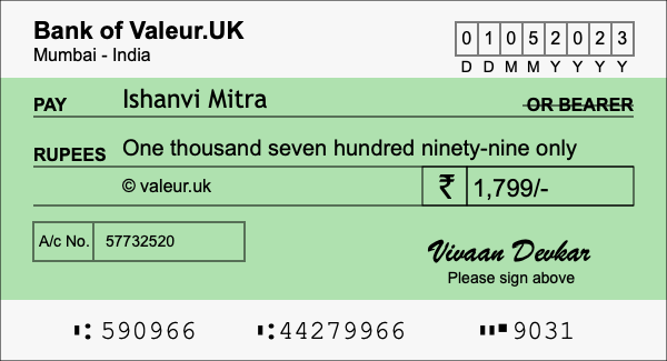 How to write a cheque for 1,799 rupees How to write a cheque for 1,799 rupees