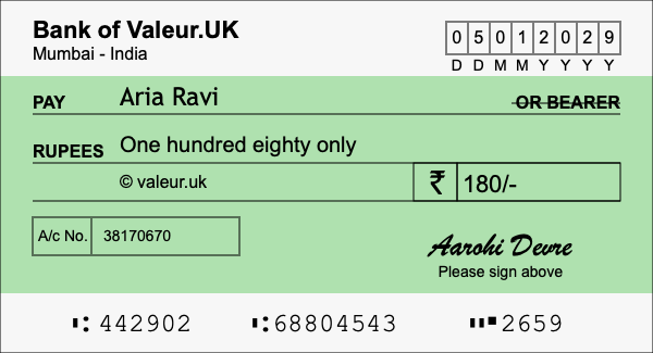 How to write a cheque for 180 rupees