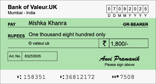 How to write a cheque for 1,800 rupees How to write a cheque for 1,800 rupees