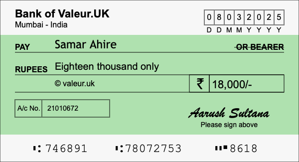 How to write a cheque for 18,000 rupees