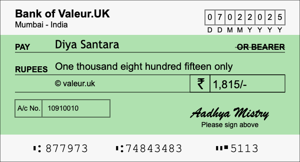 How to write a cheque for 1,815 rupees How to write a cheque for 1,815 rupees