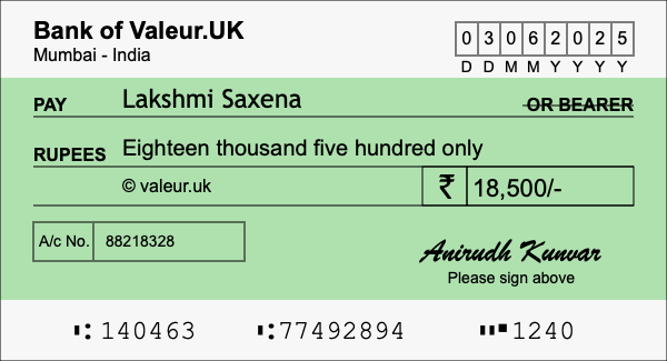 How to write a cheque for 18,500 rupees How to write a cheque for 18,500 rupees