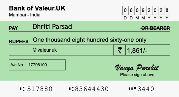 How to write a cheque for 1,861 rupees