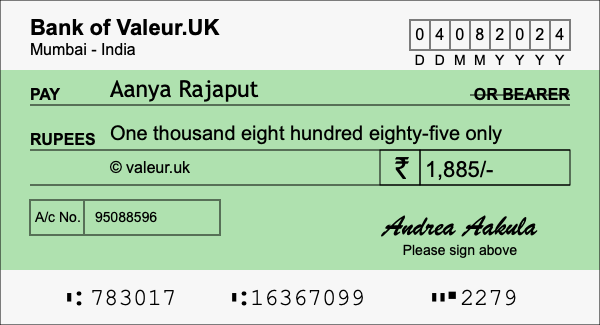 How to write a cheque for 1,885 rupees How to write a cheque for 1,885 rupees