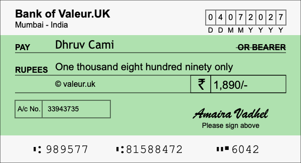 How to write a cheque for 1,890 rupees