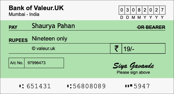 How to write a cheque for 19 rupees