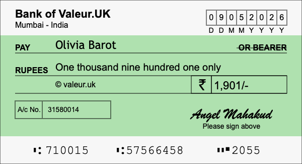 How to write a cheque for 1,901 rupees How to write a cheque for 1,901 rupees