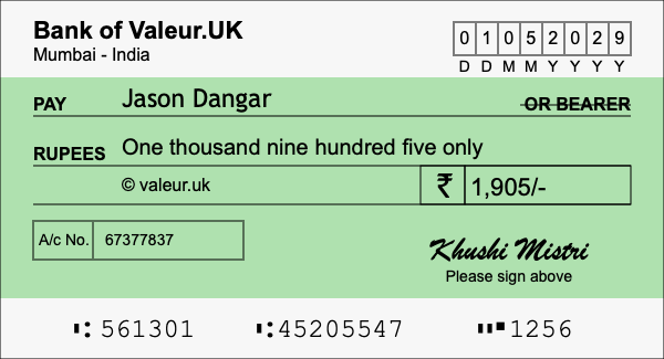 How to write a cheque for 1,905 rupees