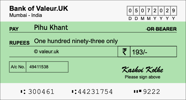 How to write a cheque for 193 rupees