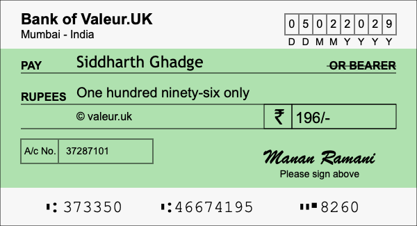 How to write a cheque for 196 rupees