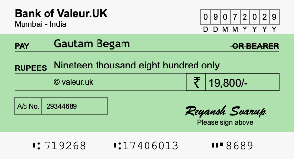 How to write a cheque for 19,800 rupees How to write a cheque for 19,800 rupees