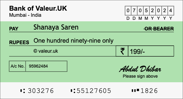 How to write a cheque for 199 rupees