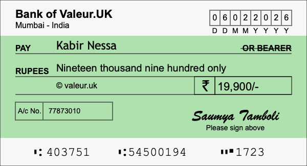 How to write a cheque for 19,900 rupees How to write a cheque for 19,900 rupees