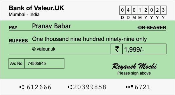 How to write a cheque for 1,999 rupees How to write a cheque for 1,999 rupees