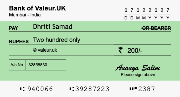 How to write a cheque for 200 rupees