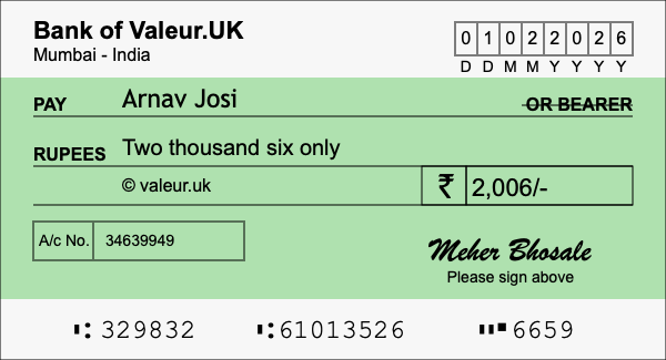 How to write a cheque for 2,006 rupees How to write a cheque for 2,006 rupees