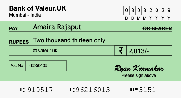 How to write a cheque for 2,013 rupees
