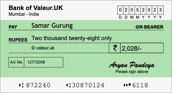 How to write a cheque for 2,028 rupees