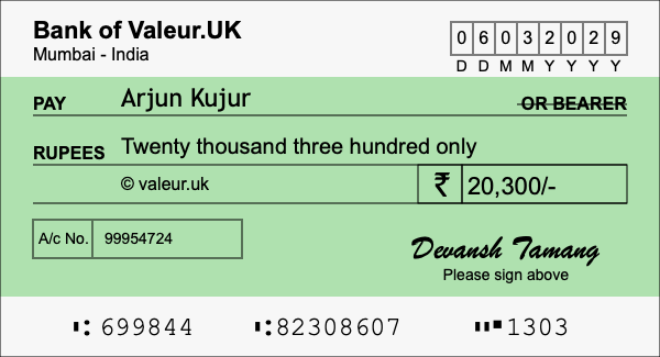 How to write a cheque for 20,300 rupees How to write a cheque for 20,300 rupees