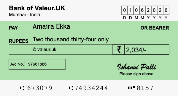 How to write a cheque for 2,034 rupees