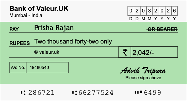 How to write a cheque for 2,042 rupees