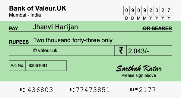 How to write a cheque for 2,043 rupees