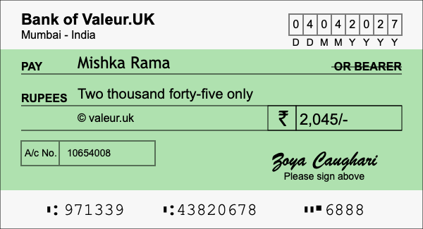 How to write a cheque for 2,045 rupees How to write a cheque for 2,045 rupees