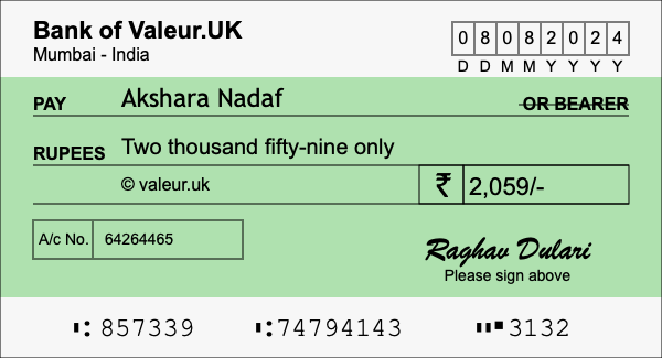How to write a cheque for 2,059 rupees