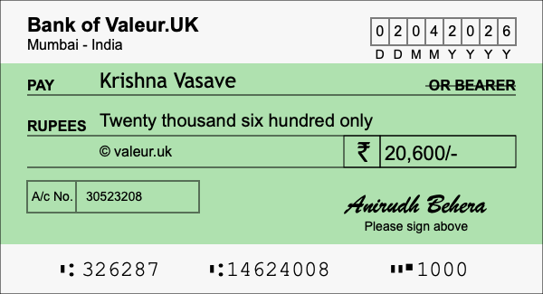 How to write a cheque for 20,600 rupees How to write a cheque for 20,600 rupees