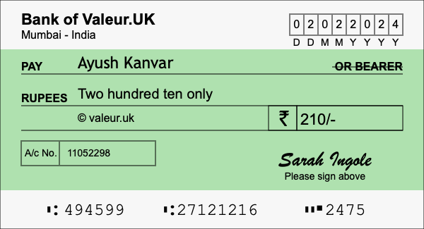 How to write a cheque for 210 rupees