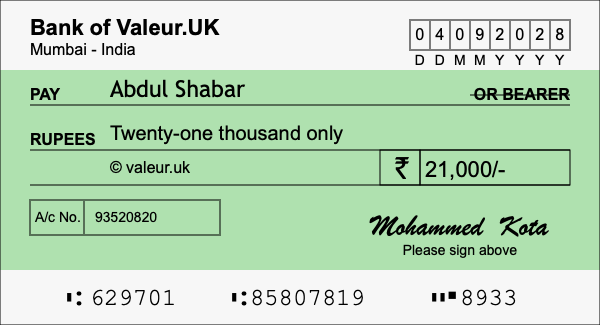 How to write a cheque for 21,000 rupees How to write a cheque for 21,000 rupees