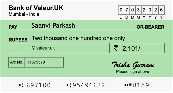 How to write a cheque for 2,101 rupees How to write a cheque for 2,101 rupees