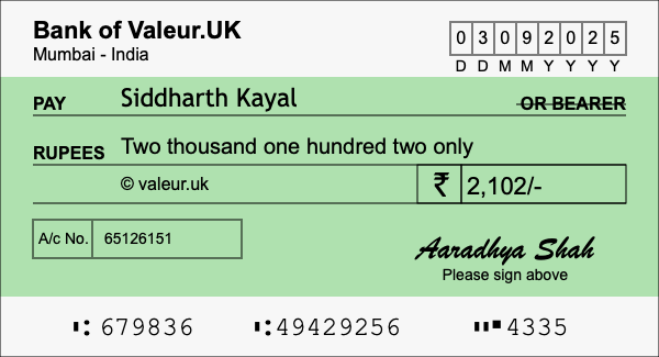 How to write a cheque for 2,102 rupees How to write a cheque for 2,102 rupees