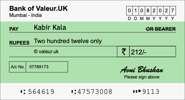 How to write a cheque for 212 rupees