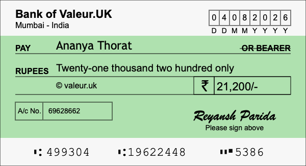 How to write a cheque for 21,200 rupees How to write a cheque for 21,200 rupees