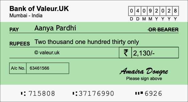 How to write a cheque for 2,130 rupees How to write a cheque for 2,130 rupees