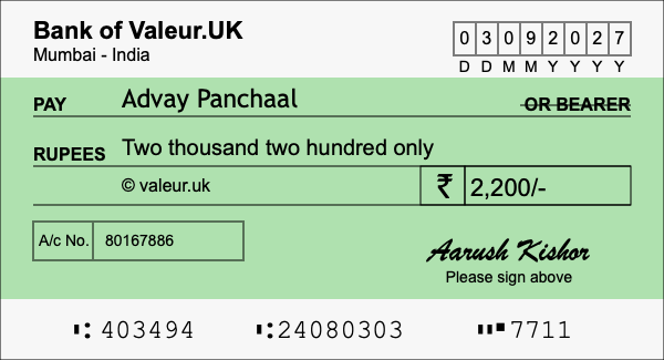 How to write a cheque for 2,200 rupees