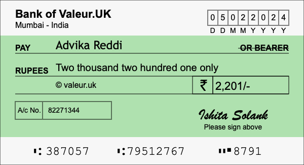 How to write a cheque for 2,201 rupees
