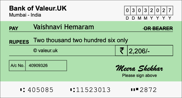 How to write a cheque for 2,206 rupees