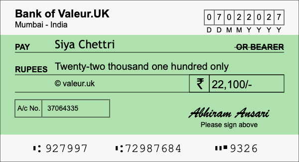 How to write a cheque for 22,100 rupees How to write a cheque for 22,100 rupees