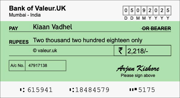 How to write a cheque for 2,218 rupees