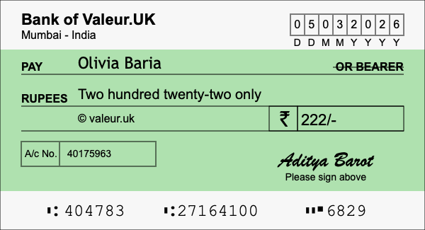 How to write a cheque for 222 rupees