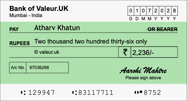 How to write a cheque for 2,236 rupees