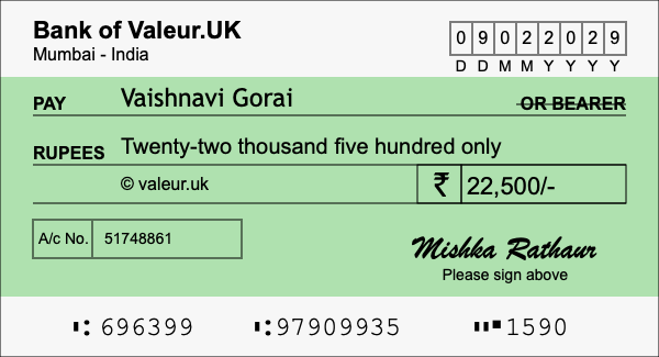 How to write a cheque for 22,500 rupees How to write a cheque for 22,500 rupees