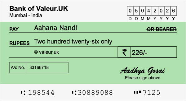 How to write a cheque for 226 rupees