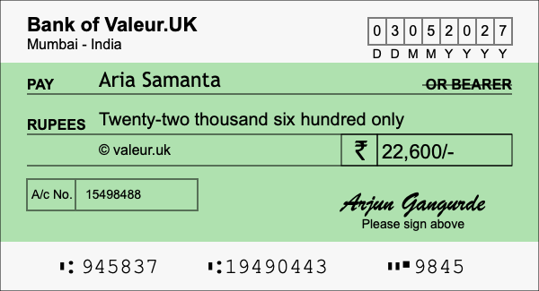 How to write a cheque for 22,600 rupees How to write a cheque for 22,600 rupees