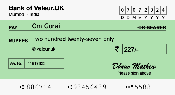 How to write a cheque for 227 rupees