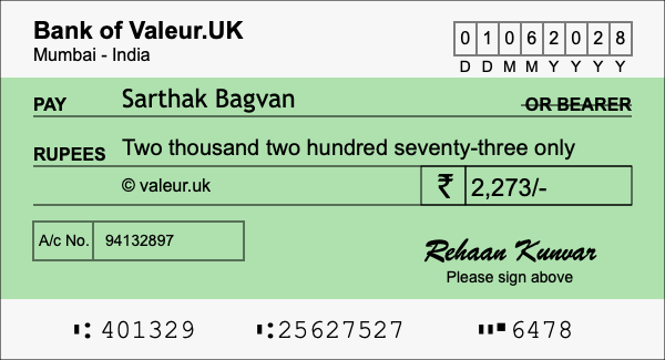 How to write a cheque for 2,273 rupees How to write a cheque for 2,273 rupees