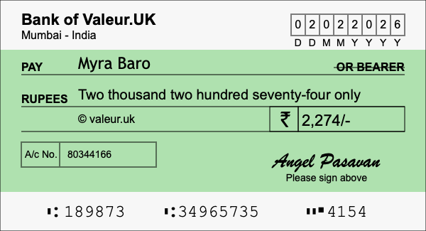 How to write a cheque for 2,274 rupees